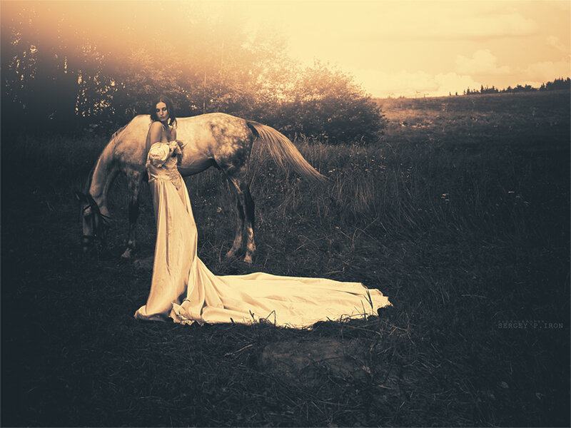 Woman in White Dress — Sepia, Serene