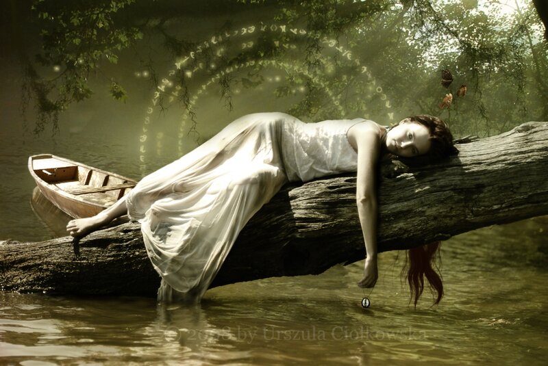 Woman in White Dress — Serene, Afternoon, Digital Art, Log