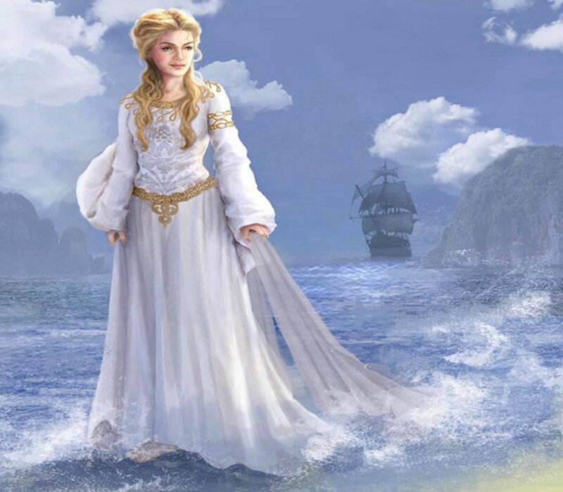 Woman in White Dress — Serene, Afternoon, Digital Art, Ocean