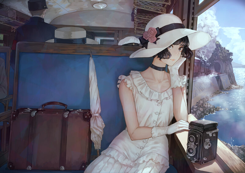 Woman in White Dress — Serene, Afternoon, Digital Art, Train