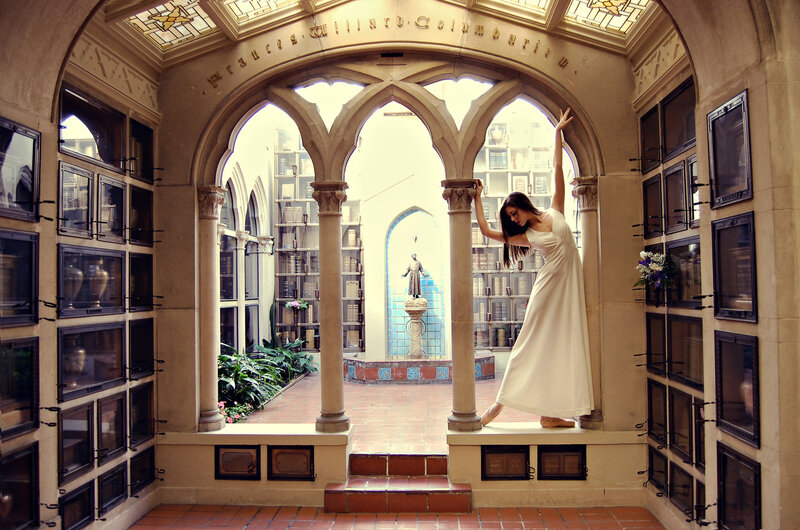 Woman in White Dress — Serene, Afternoon, Photograph, Arches