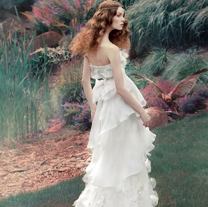 Woman in White Dress — Serene, Afternoon, Photograph, Bird, Curly Hair