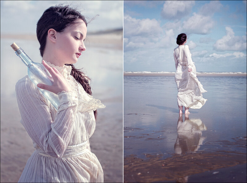 Woman in White Dress — Serene, Afternoon, Photograph, Bottle