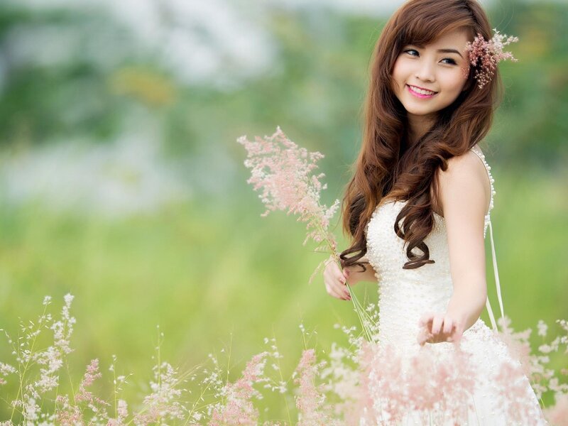 Woman in White Dress — Serene, Afternoon, Photograph, Flowers, Hair Flower
