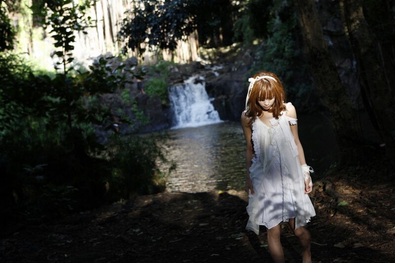 Woman in White Dress — Serene, Afternoon, Photograph, Forest, Waterfall