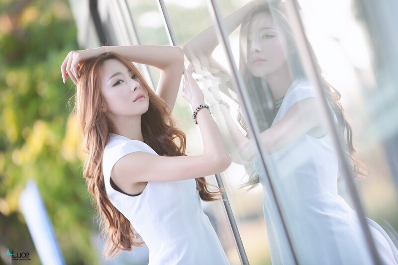 Woman in White Dress — Serene, Afternoon, Photograph, Glass Panel