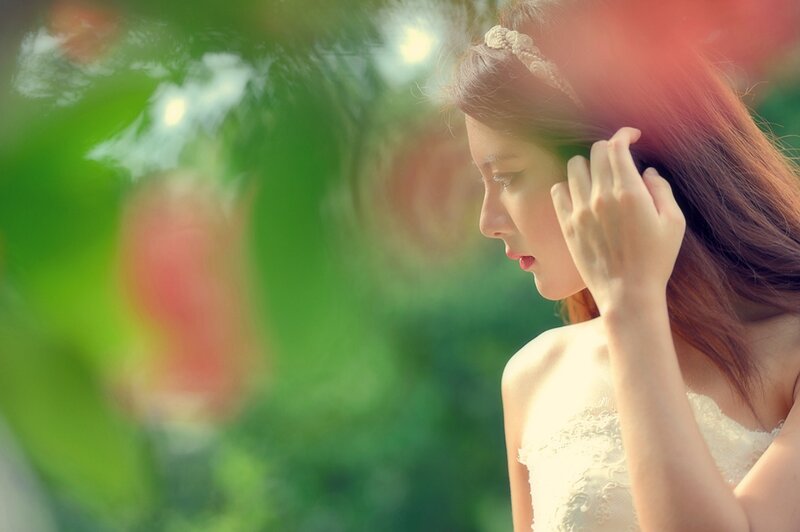 Woman in White Dress — Serene, Afternoon, Photograph, Hair, Leaves