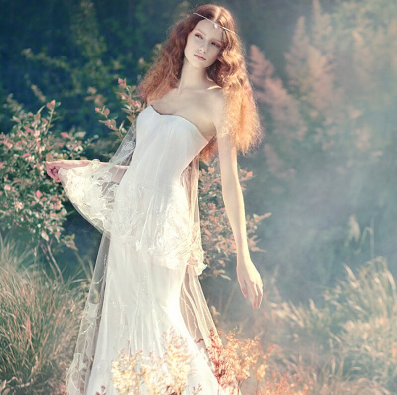 Woman in White Dress — Serene, Afternoon, Photograph, Hair, Plants