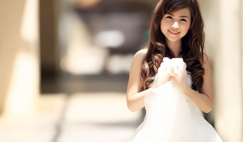 Woman in White Dress — Serene, Afternoon, Photograph, Hair, Smile, Brown