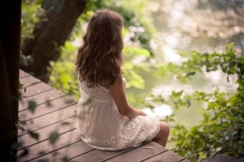 Woman in White Dress — Serene, Afternoon, Photograph, River