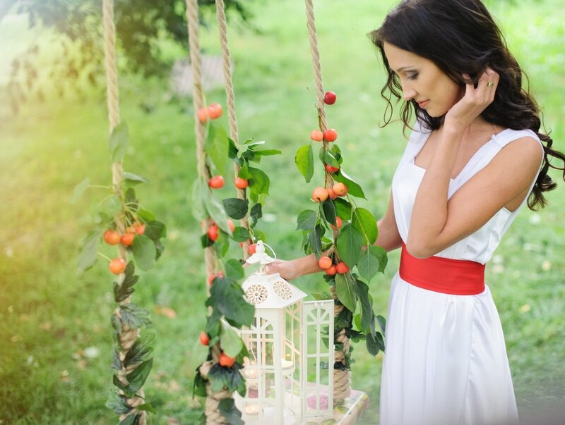 Woman in White Dress — Serene, Afternoon, Photograph, Swing, Lantern