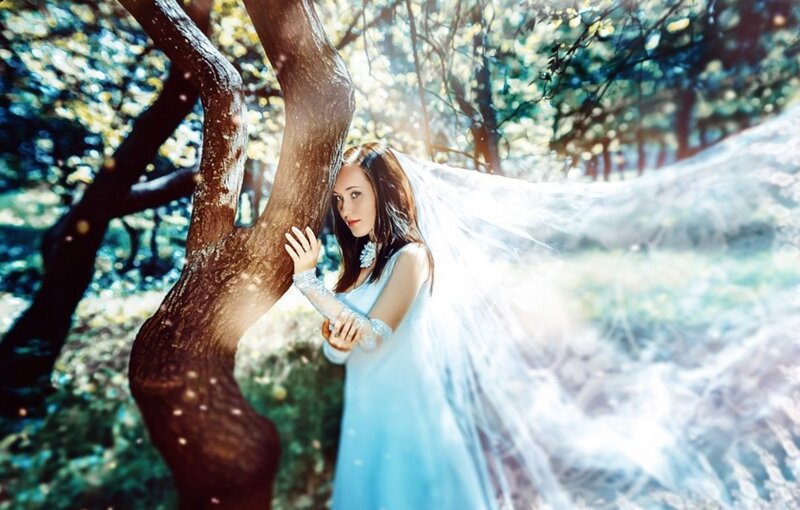 Woman in White Dress — Serene, Afternoon, Photograph, Tree, Veil