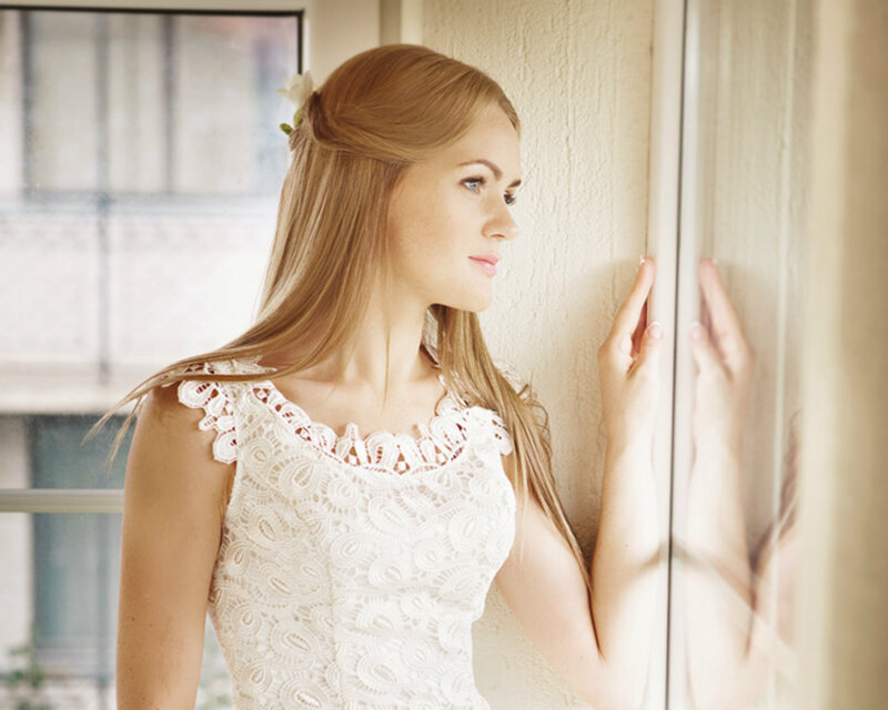 Woman in White Dress — Serene, Afternoon, Photograph, Window, Flower