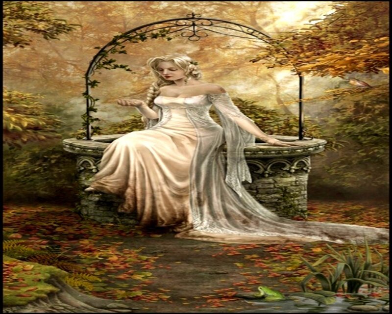 Woman in White Dress — Serene, Autumn, Digital Art
