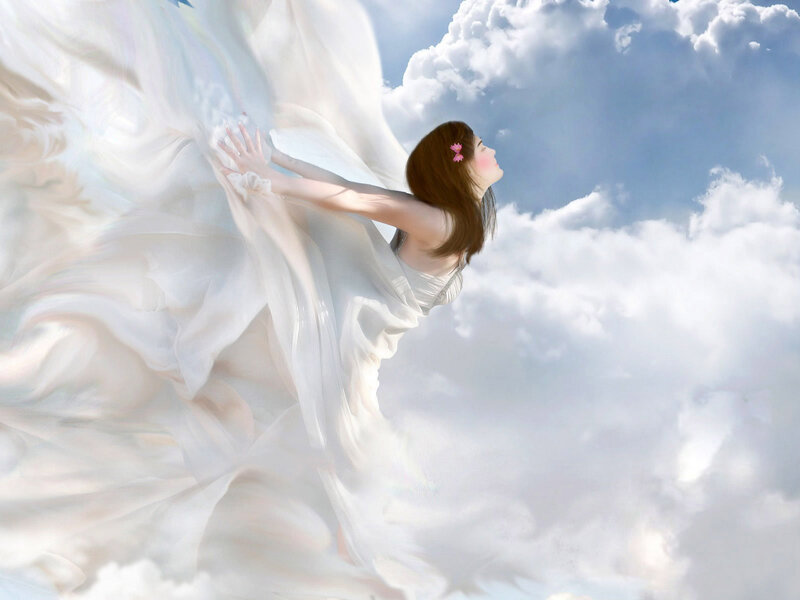 Woman in White Dress — Serene, Daytime, Digital Art