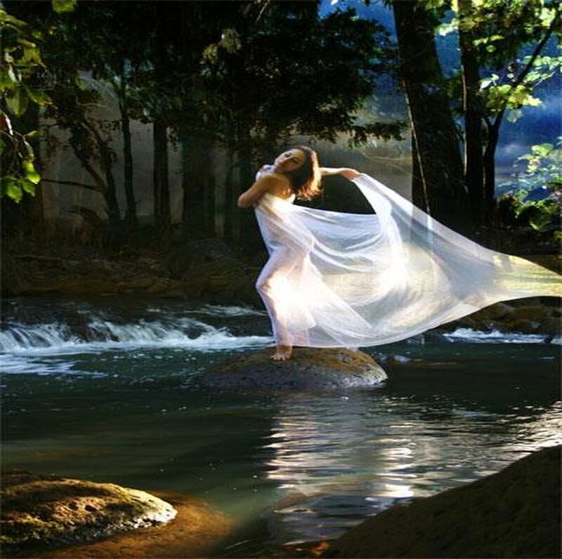 Woman in White Dress — Serene, Daytime, Photograph, River