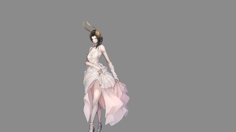 Woman in White Dress — Serene, Digital Art, Antlers