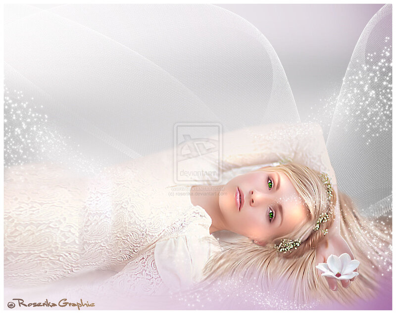 Woman in White Dress — Serene, Digital Art, Flower