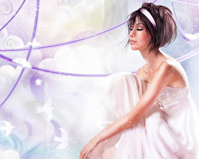 Woman in White Dress — Serene, Digital Art, Headband