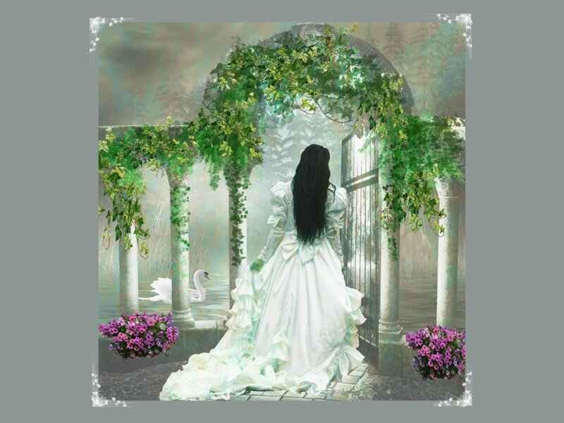 Woman in White Dress — Serene, Digital Art, Swan