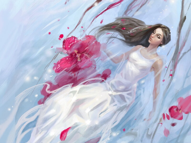 Woman in White Dress — Serene, Digital Art