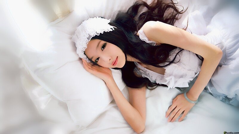 Woman in White Dress — Serene, Morning, Photograph, Bed, Pillow