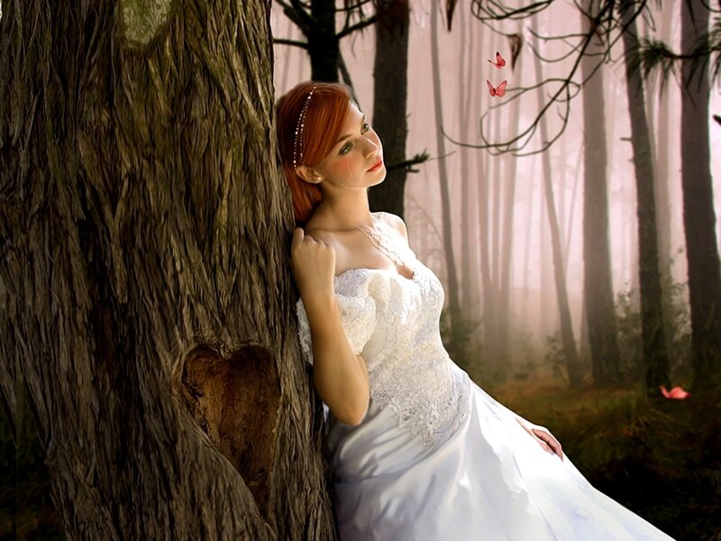Woman in White Dress — Serene, Morning, Photograph