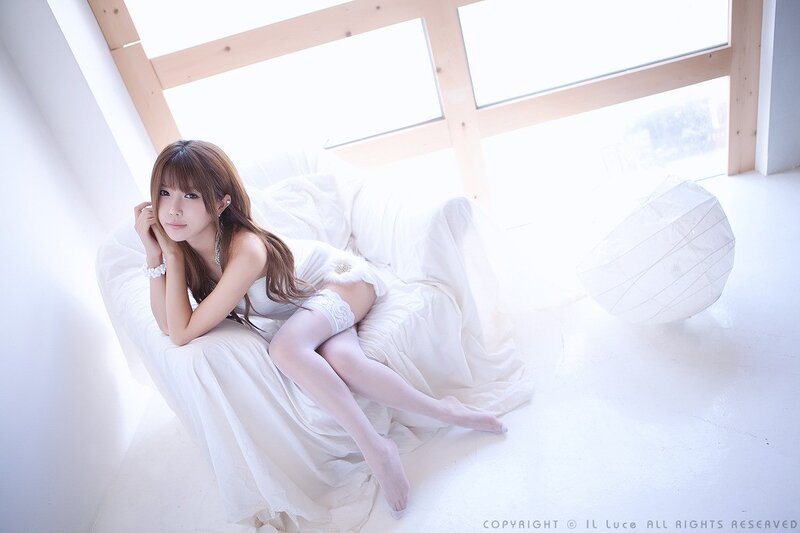 Woman in White Dress — Serene, Morning, Photograph, White Couch