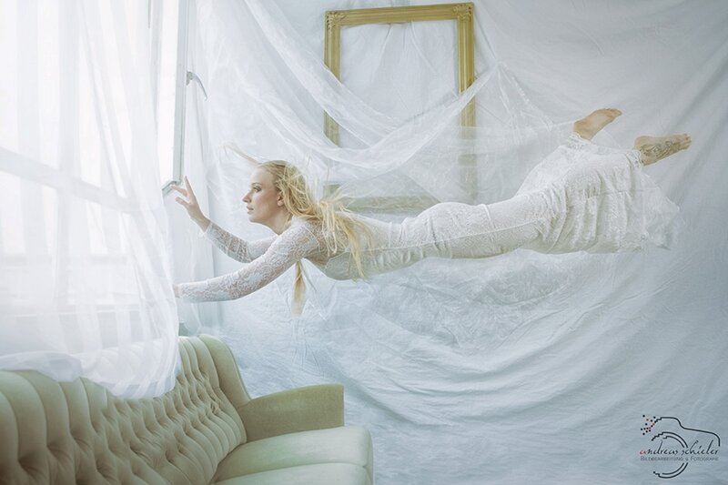 Woman in White Dress — Serene, Morning, Photograph, Window, Couch