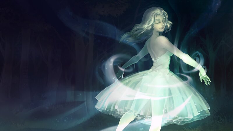 Woman in White Dress — Serene, Night, Digital Art, Forest, Light