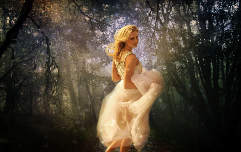 Woman in White Dress — Serene, Night, Digital Art, Forest, Trees