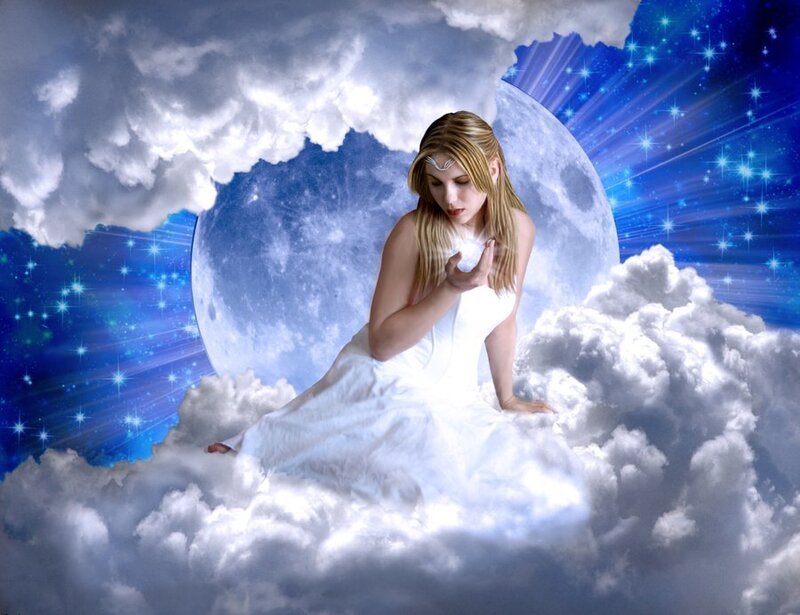 Woman in White Dress — Serene, Night, Digital Art