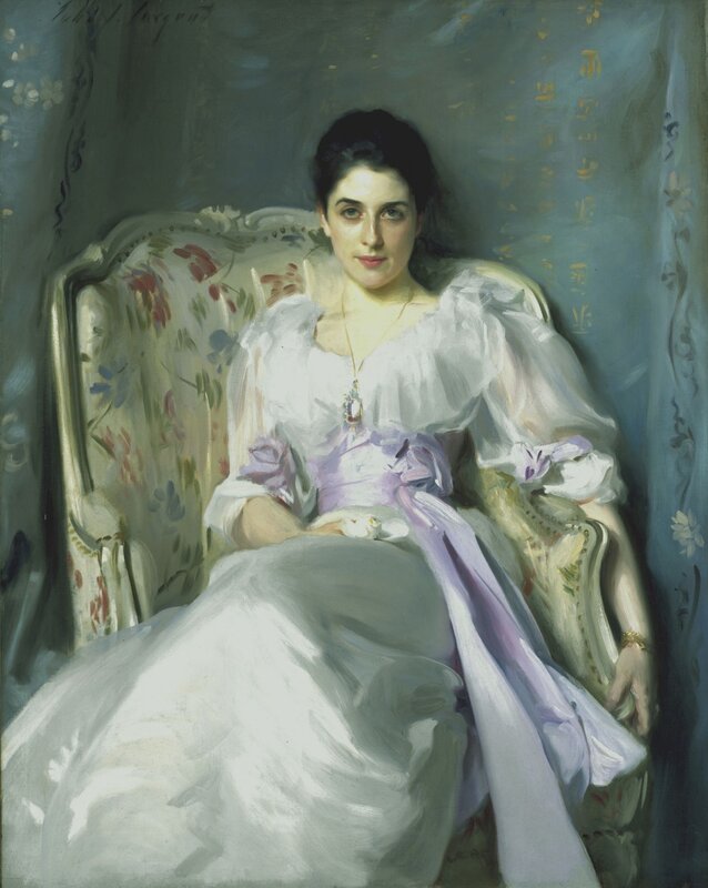 Woman in White Dress — Serene, Painting, Armchair, Necklace