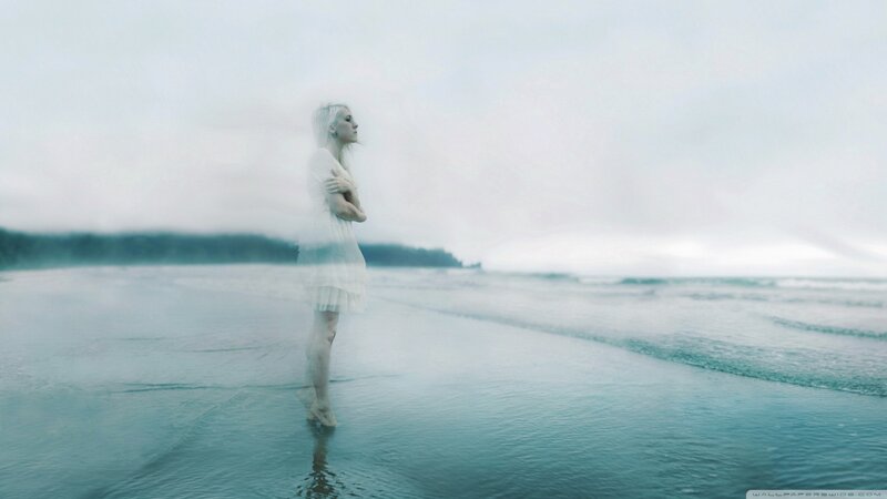 Woman in White Dress — Serene, Photograph, Beach