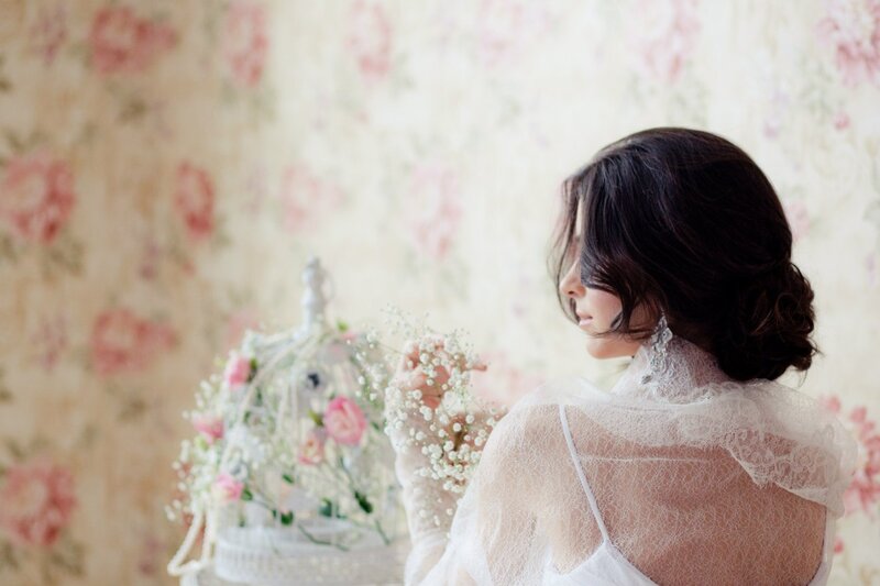 Woman in White Dress — Serene, Photograph, Flowers, Birdcage, Wallpaper