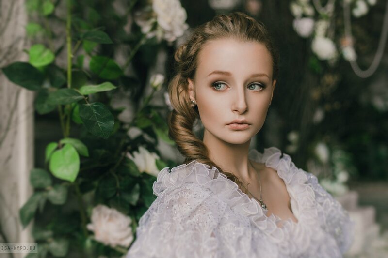 Woman in White Dress — Serene, Photograph, Flowers, Braided Hair