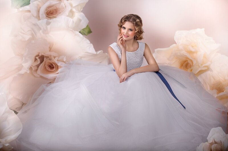 Woman in White Dress — Serene, Photograph, Flowers, Tulle Skirt