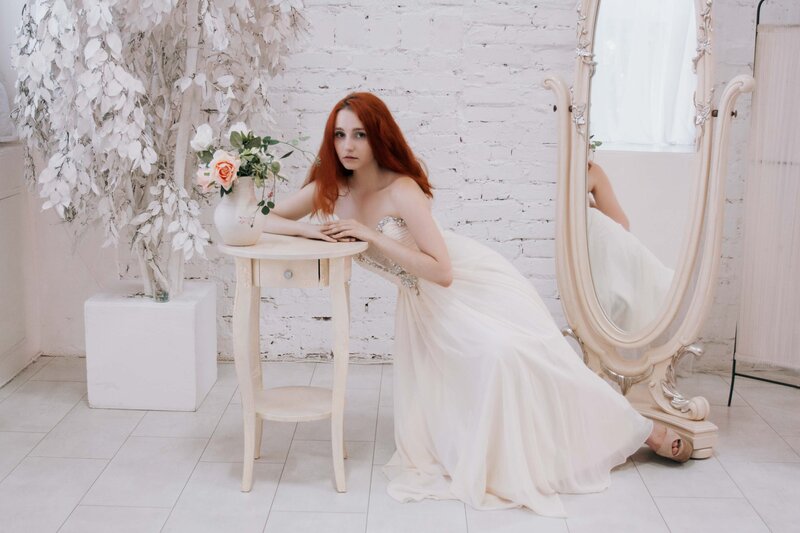 Woman in White Dress — Serene, Photograph, Mirror