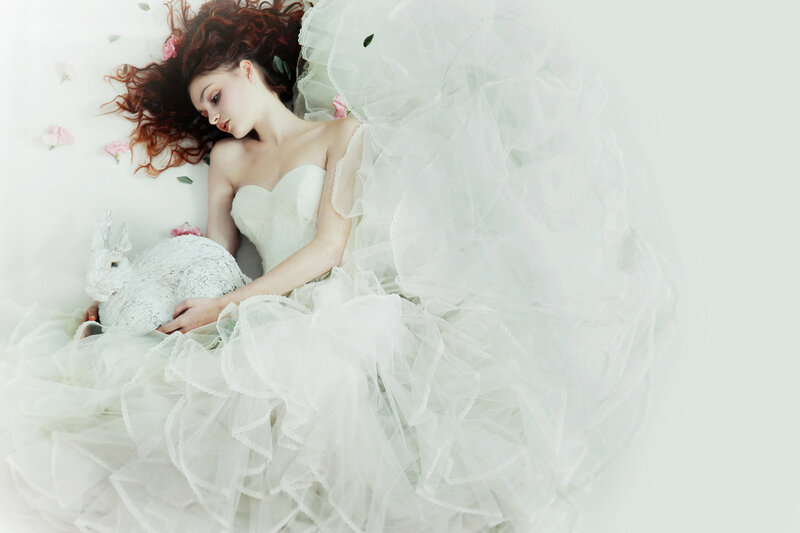 Woman in White Dress — Serene, Photograph, Rabbit