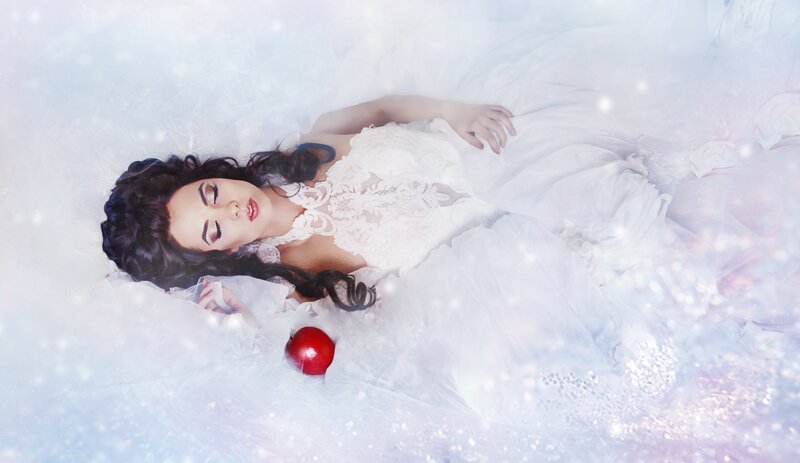 Woman in White Dress — Serene, Photograph, Red Apple