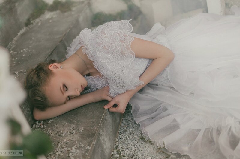 Woman in White Dress — Serene, Photograph, Stone