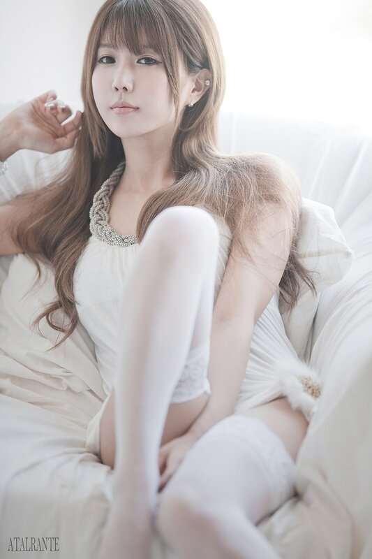 Woman in White Dress — Serene, Photograph, White Background