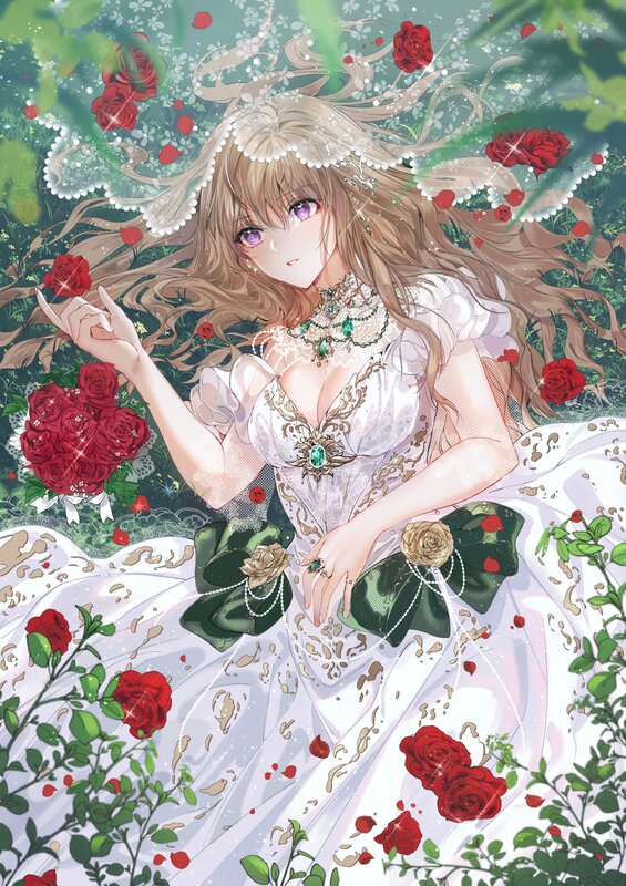 Woman in White Dress — Serene, Spring, Digital Art, Roses