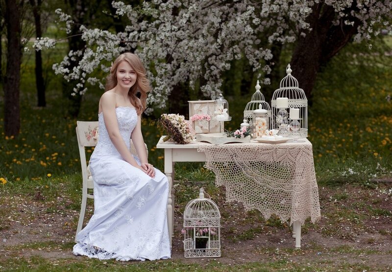 Woman in White Dress — Serene, Spring, Photograph, Table