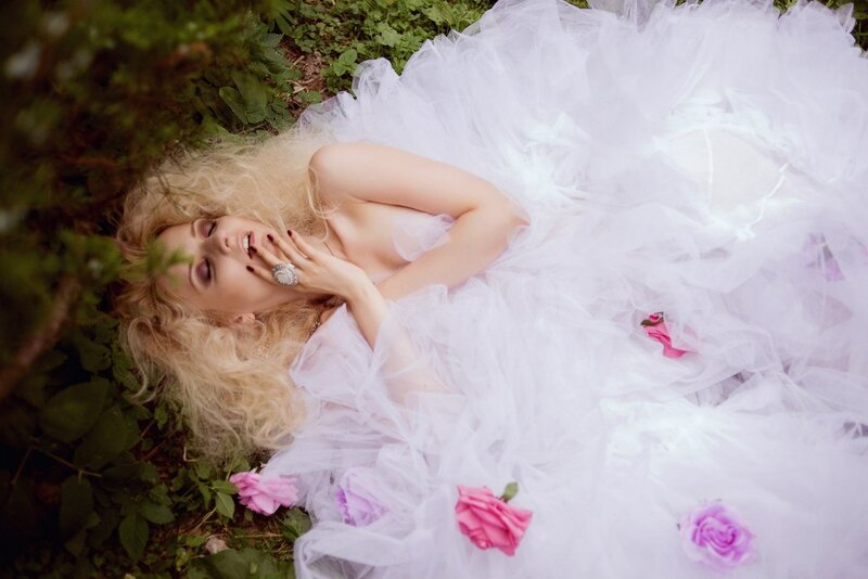 Woman in White Dress — Serene, Summer, Photograph, Flowers, Tulle Dress