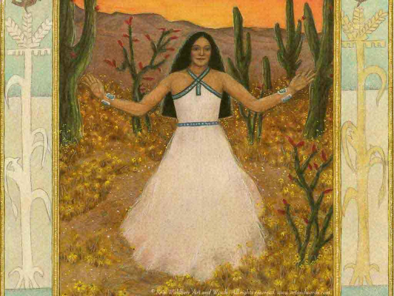 Woman in White Dress — Serene, Sunset, Illustration