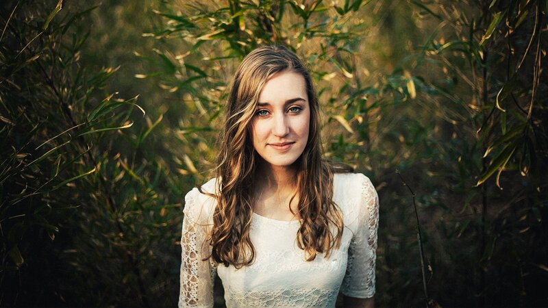 Woman in White Dress — Serene, Sunset, Photograph, Plants