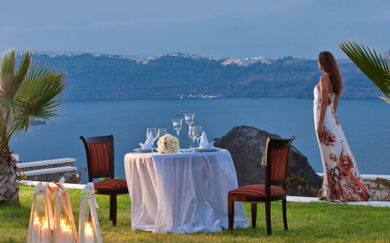 Woman in White Dress — Serene, Sunset, Photograph, Table Setting