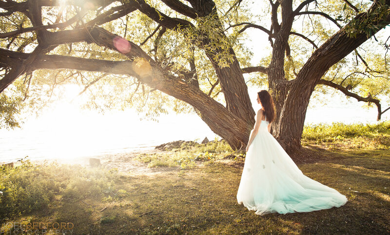 Woman in White Dress — Serene, Sunset, Photograph, Tree