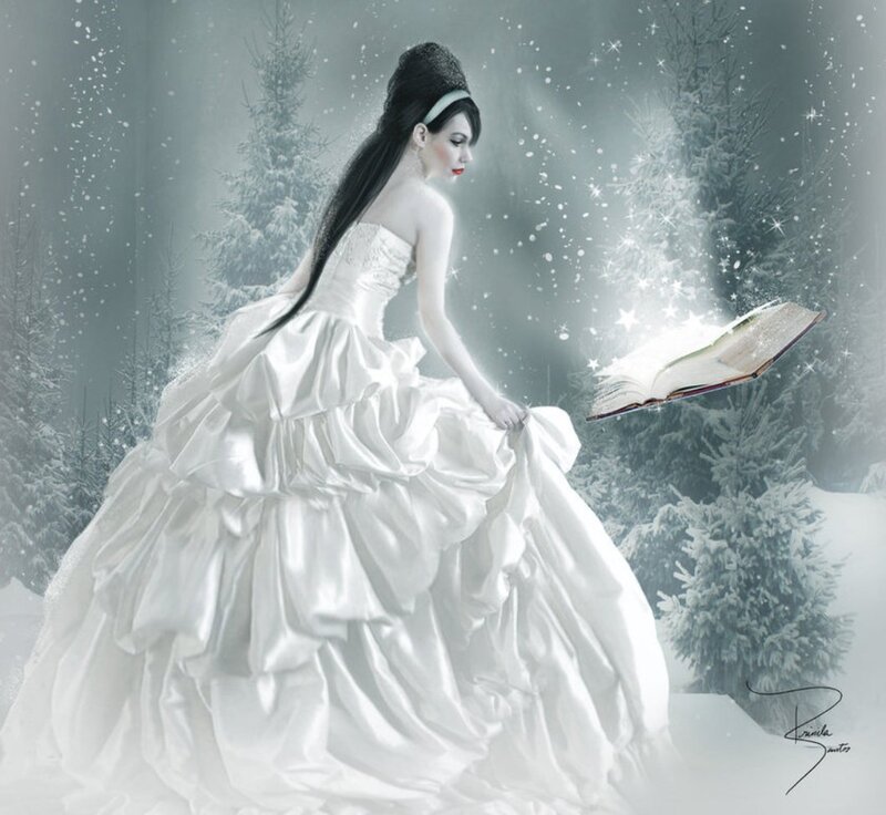 Woman in White Dress — Serene, Winter, Digital Art, Book